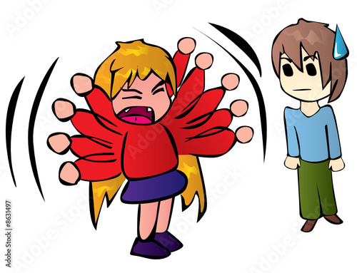funny girl screaming at the boy