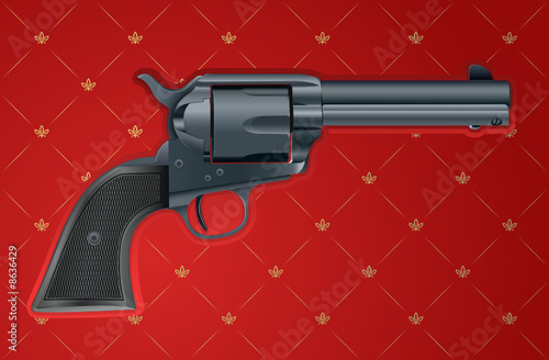 Vector illustration of a gun on red background