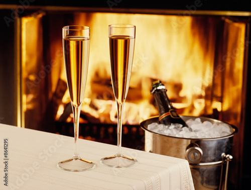 Champagne chilling by the fire
