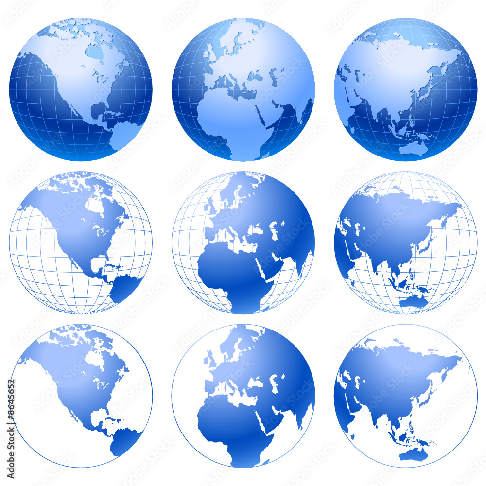 Set of six icons, logos or buttons as Earth Set of six icons, logos or buttons as Earth