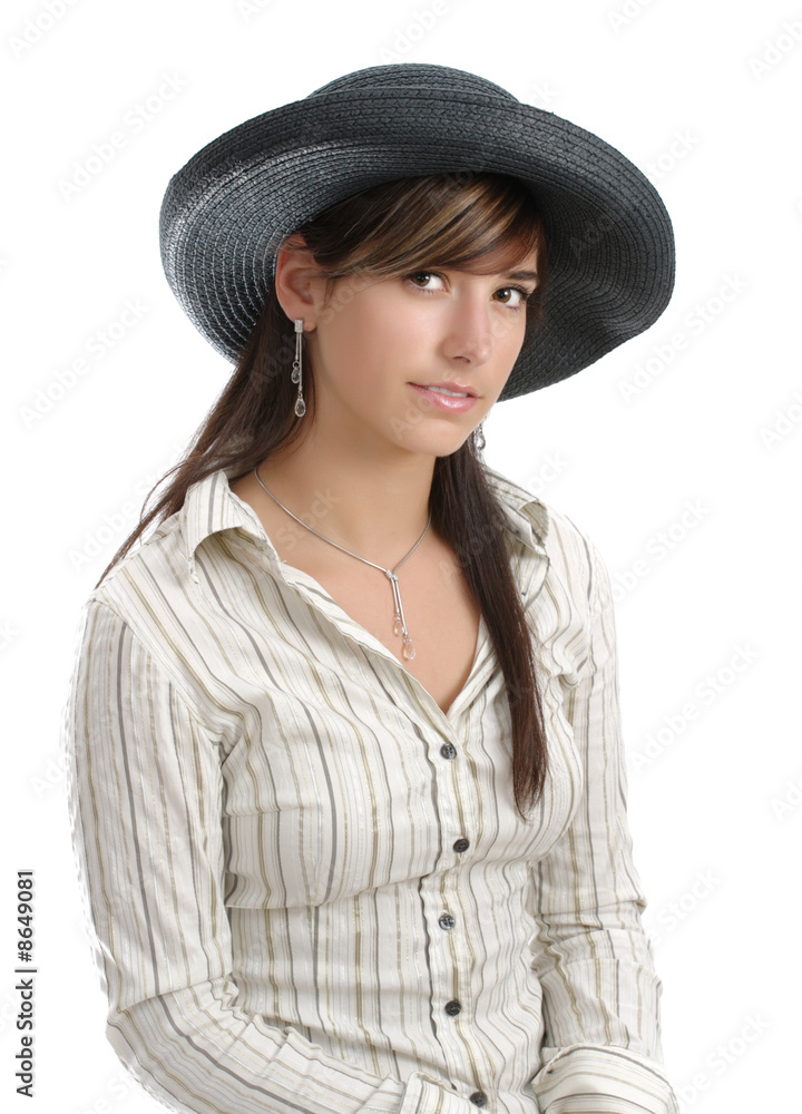 young woman with a hat