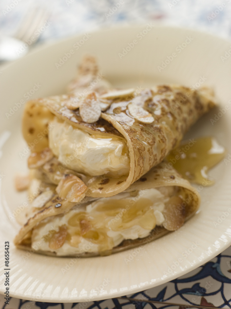 Pancakes Filled with Almond Cream and Sherry Caramel