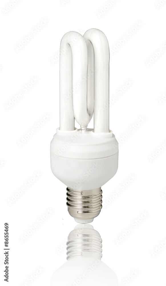 energy saving light bulb isolated on white with reflection energy saving light bulb isolated on white with reflection