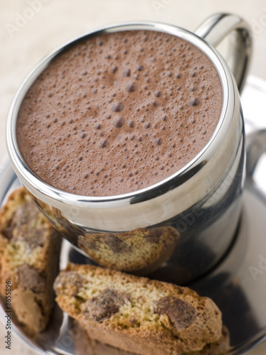 Canvas Print Hot Chocolate Florentine with Chocolate Cantuccini Biscotti