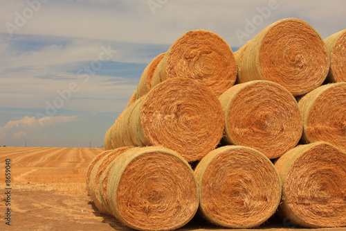 Stack up Round Bales of Hay
