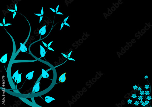 Cyan Floral Background on a Black Base