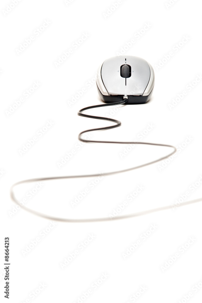 grey computer mouse over white background