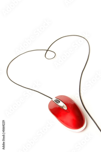red computer mouse over white looks like heart