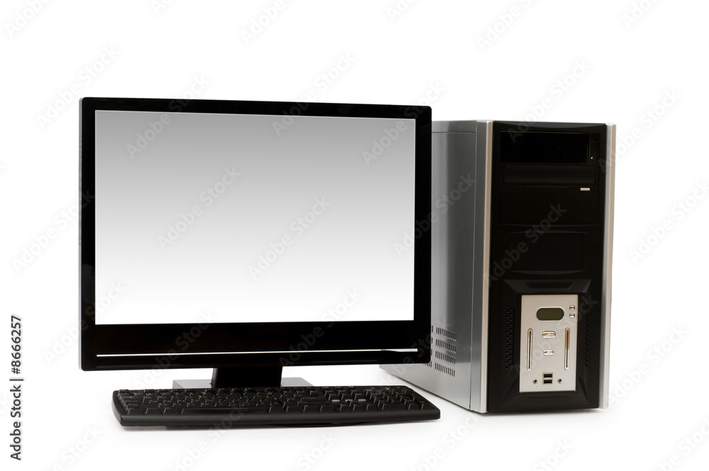 Computer with flat screen isolated on white Computer with flat screen isolated on white