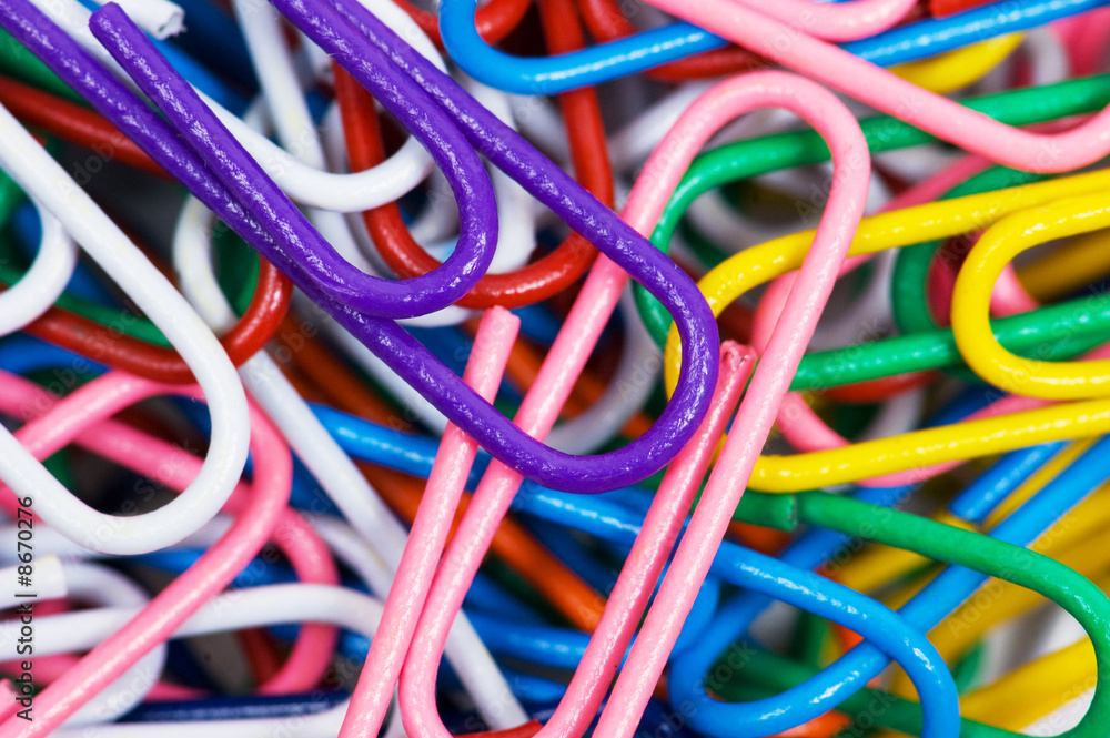 Close up of many colourful paper clips Close up of many colourful paper clips