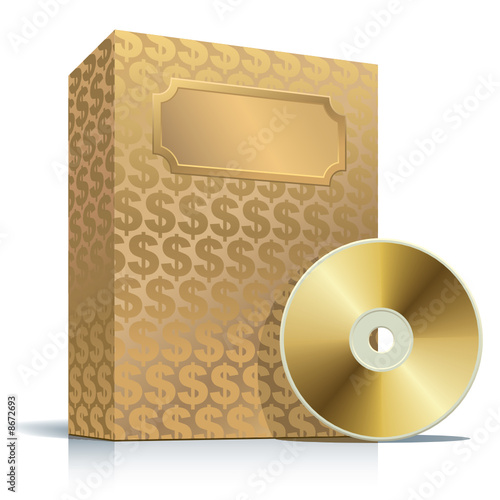 Golden software box with dollar background