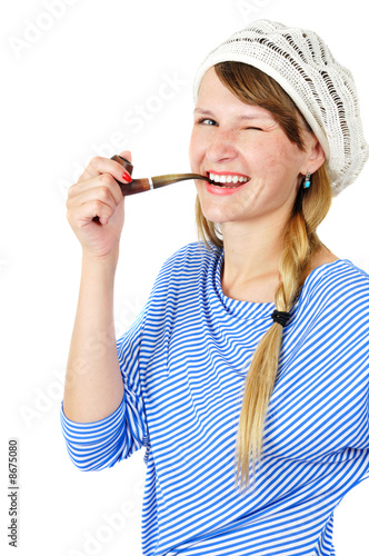 winking girl with a pipe