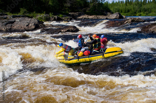 White water rafting on the rapids of river Tumcha, Russia