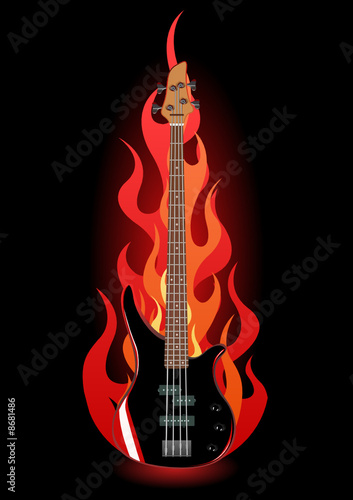 Vector illustration of bass guitar in flames