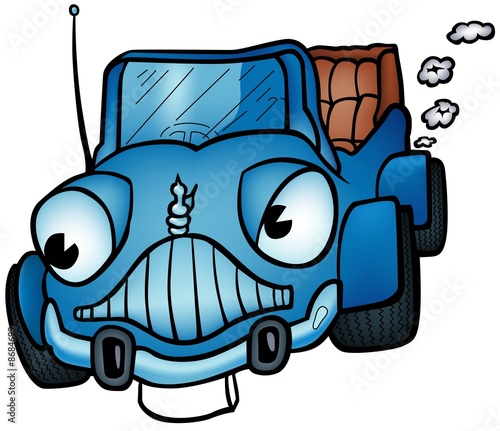 Blue Car - colored cartoon ...