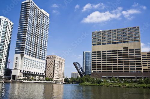 Downtown buildings seen from Chicago River