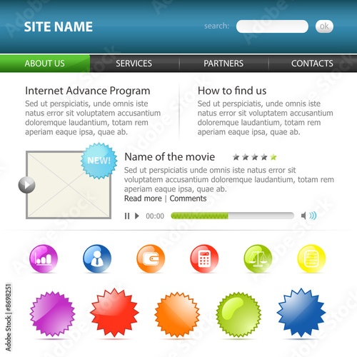 Naklejka Site template elements for web design. Icons web 2.0 style