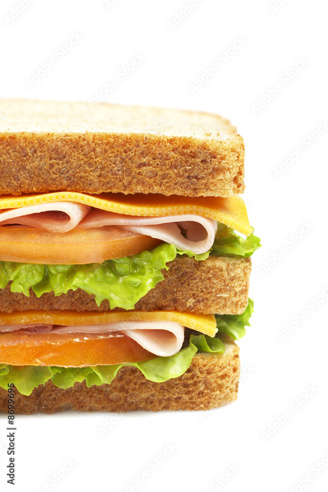 Double ham sandwich with vegetables