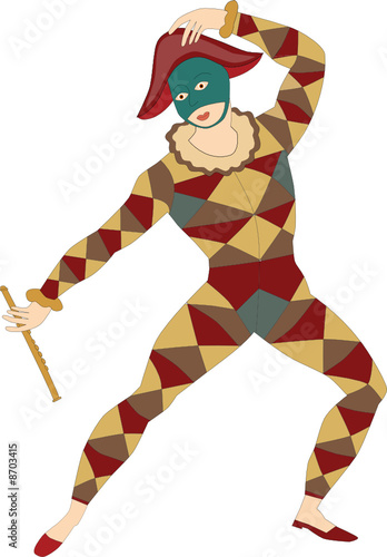 Musical masked man with flute isolated - Vector