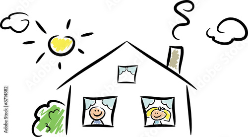 Cartoon: Haus mit fröhlichen Kindern