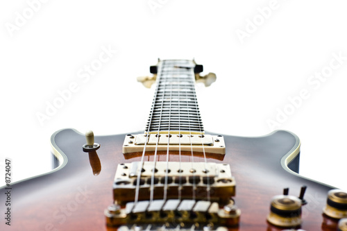 Rock guitar, perspective shot on white