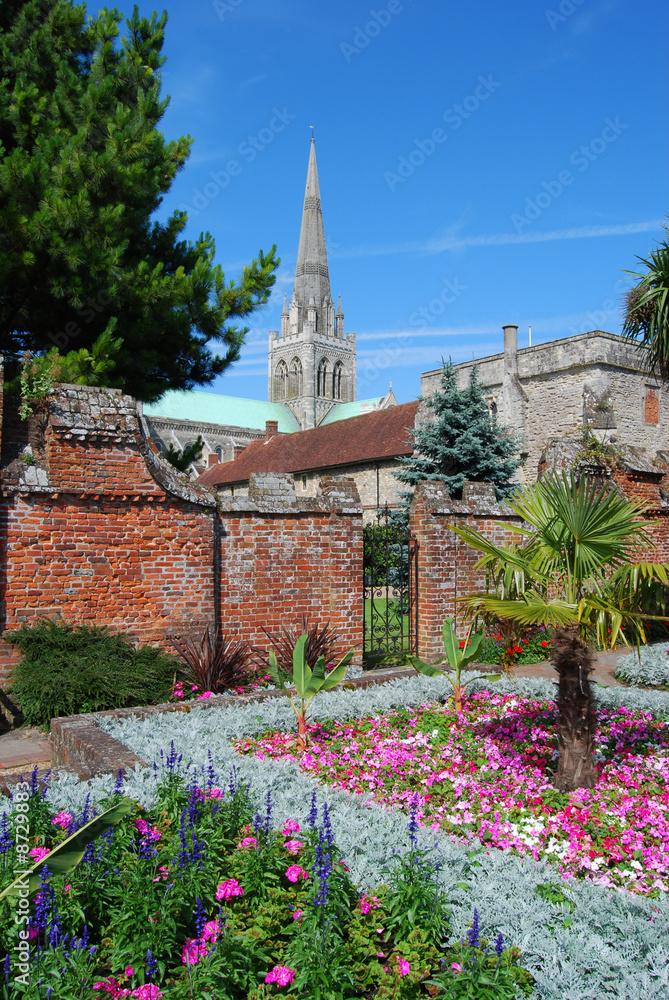 Garden and Cathedral. Chichester. West Sussex. England Garden and Cathedral. Chichester. West Sussex. England