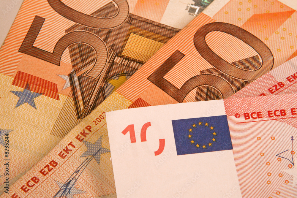 Fragment of fifty and ten euro. money background. Fragment of fifty and ten euro. money background.