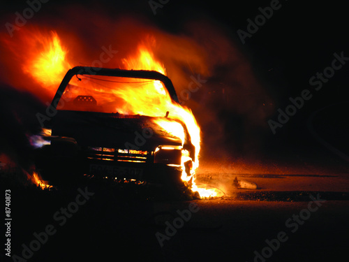 Car burning  nightshot