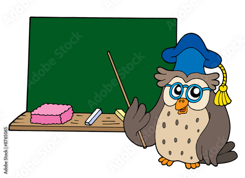 Owl teacher with blackboard