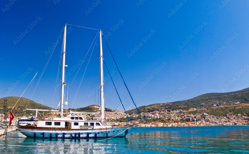 Yacht by Mediterranean beach