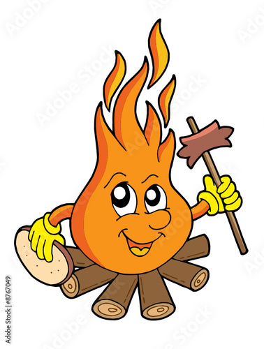 Camp fire with sausage