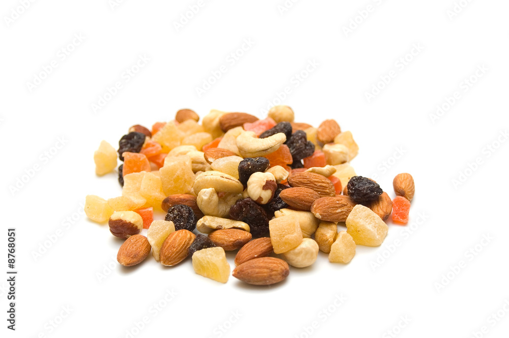 Nuts and dried fruits on isolated Nuts and dried fruits on isolated