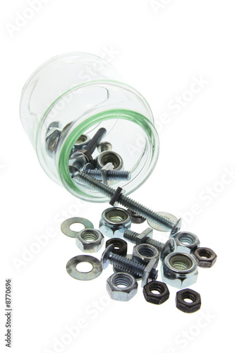 Nuts and Bolts in Glass Jar photo