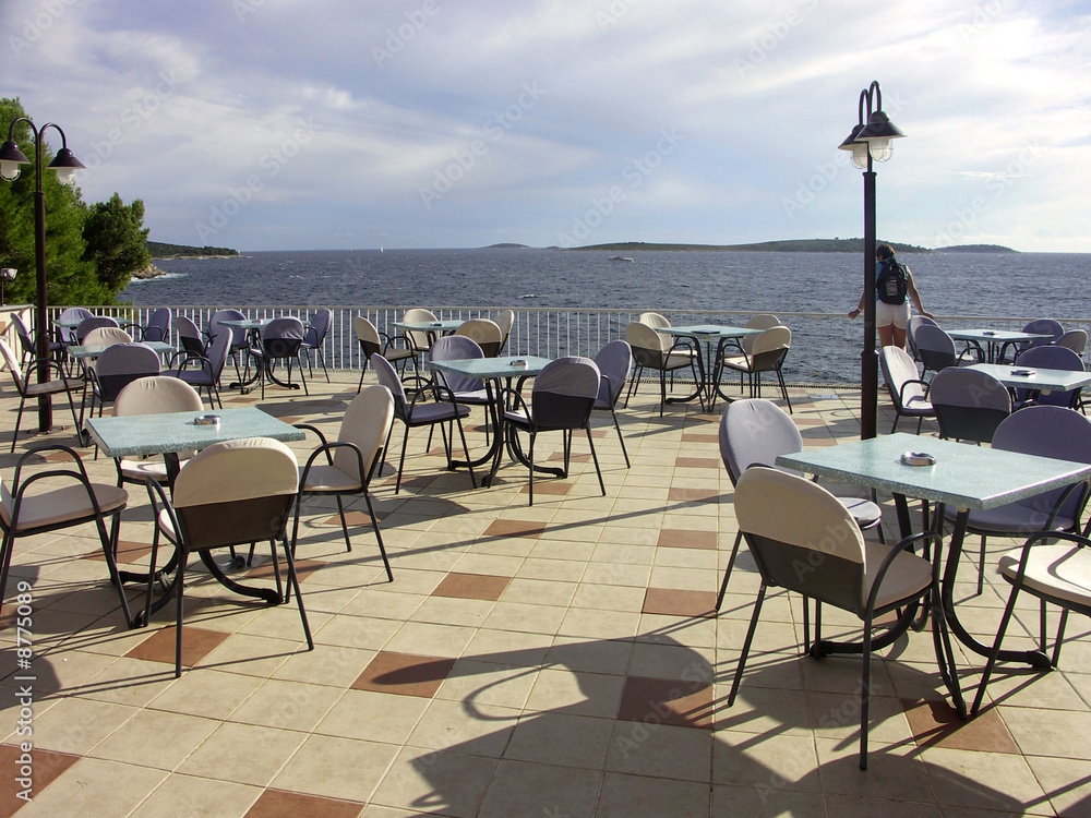 Croatia - Primosten -Terrace in hotel Zora with Adriatic sea