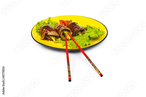 Beef rolls isolated on the white background