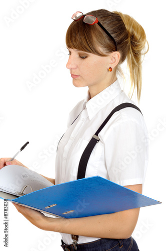 young working woman checks documents
