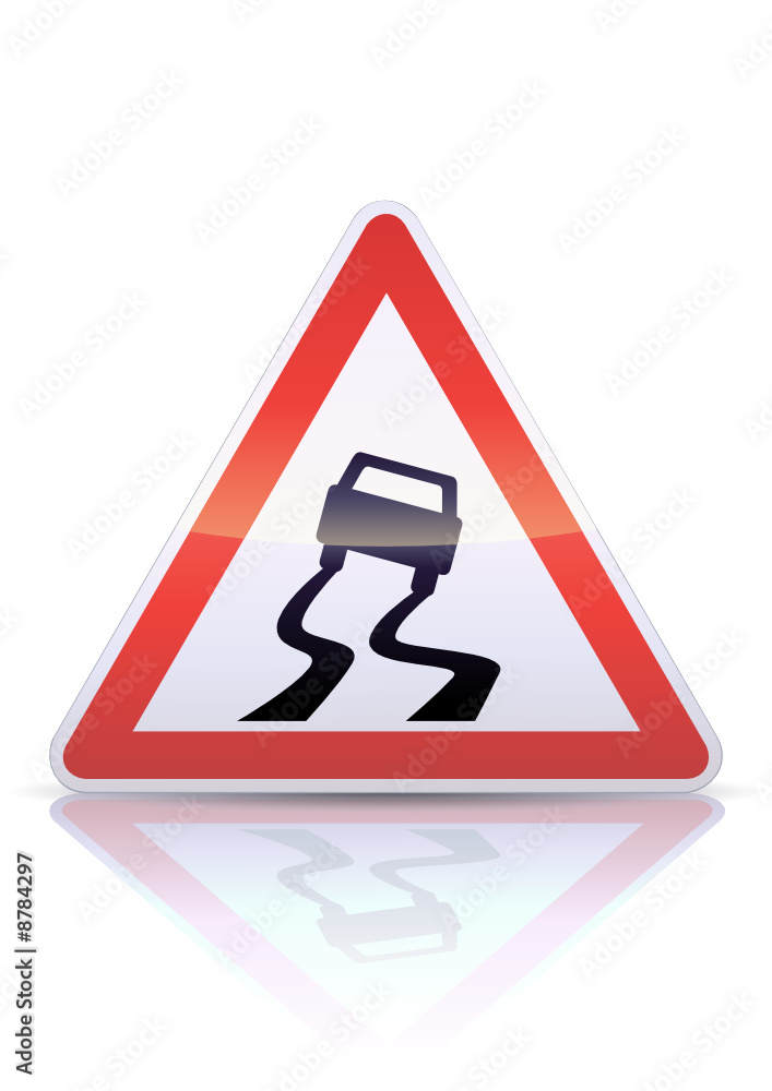 Panneau de danger chaussée glissante (reflet métal)