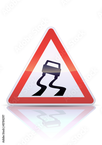 Panneau de danger chaussée glissante (reflet métal)