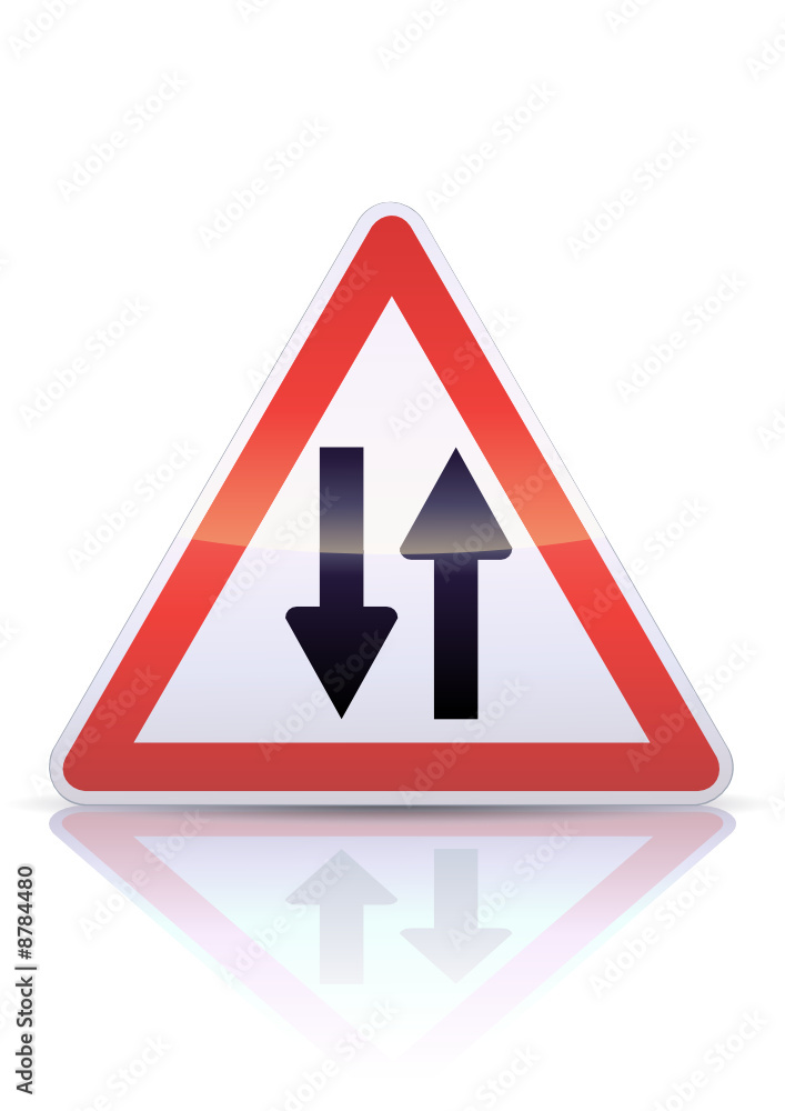 Panneau de danger circulation dans les deux sens (reflet métal) Panneau de danger circulation dans les deux sens (reflet métal)
