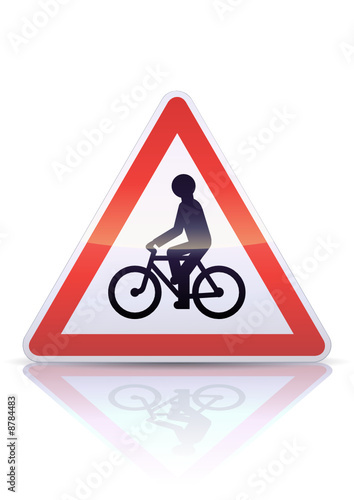 Panneau de danger débouché de cyclistes (reflet métal)
