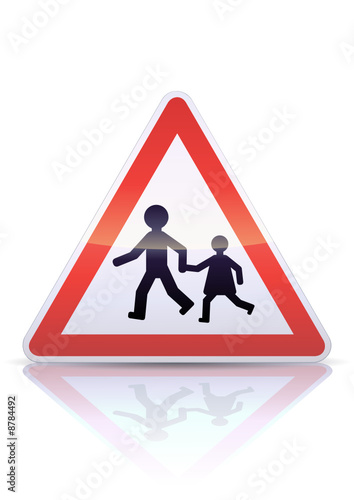 Panneau de danger  fréquentation par les enfants (reflet métal)