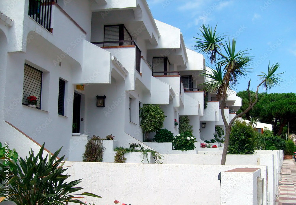 Row of Spanish houses in resort of Calella, Spain.