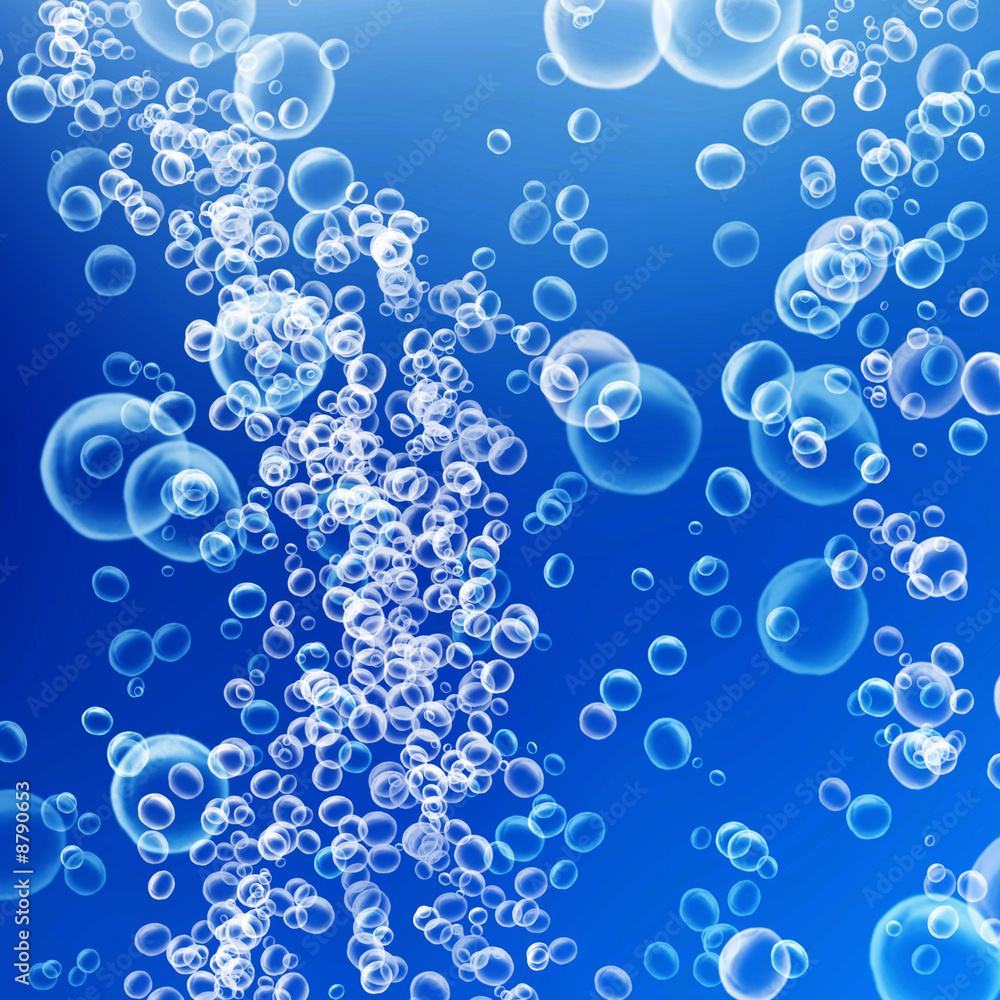 Rising air bubbles on a blue background