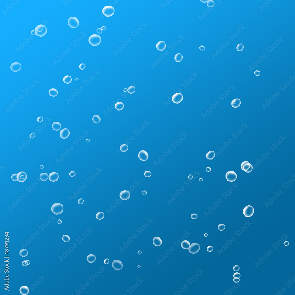 Rising air bubbles on a blue background
