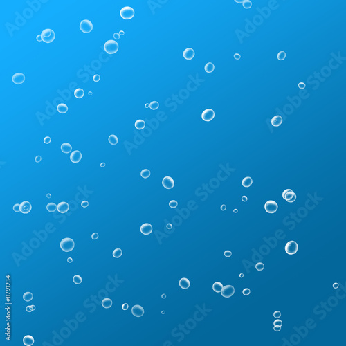 Rising air bubbles on a blue background