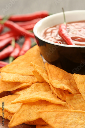 tortilla chips with hot salsa mexicana - party food