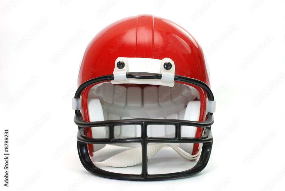 Fototapeta premium Red football helmet isolated on white background.