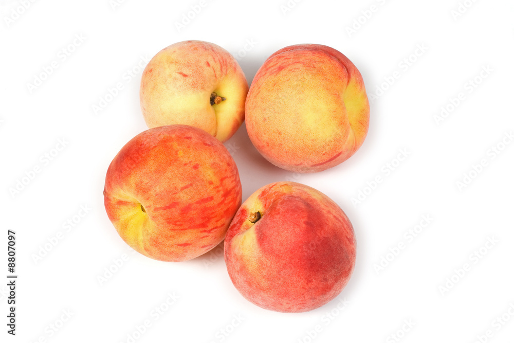 Four fresh tasty peaches on white background Four fresh tasty peaches on white background