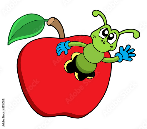 Cute worm in apple