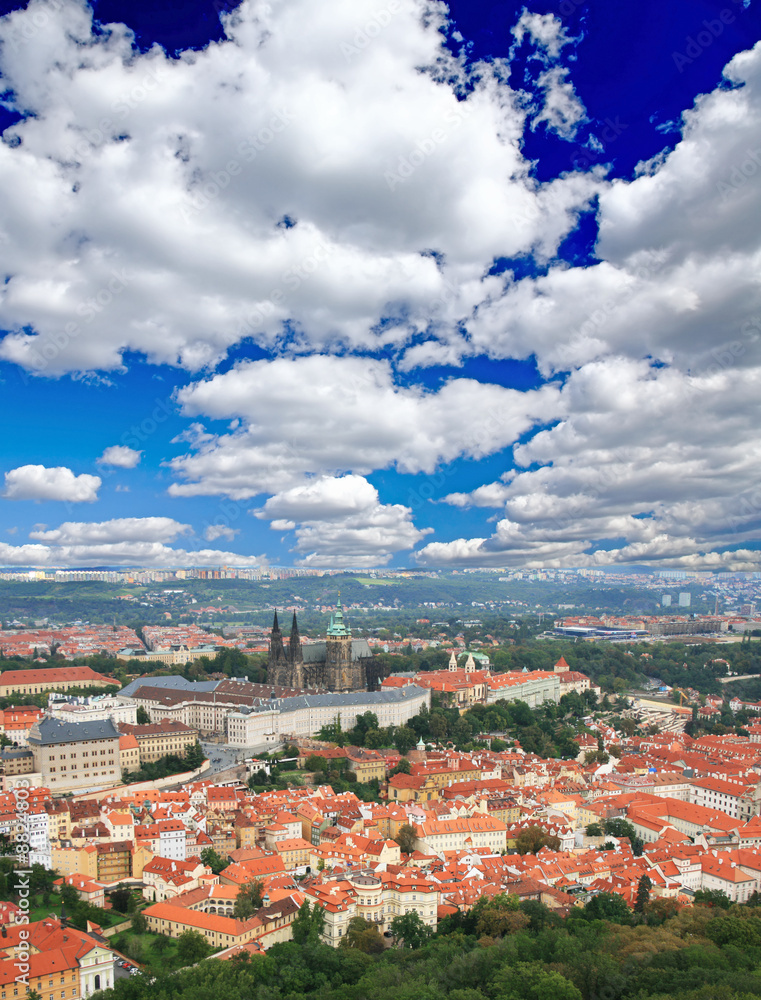 The aerial view of picturesque Prague City Czech Republic